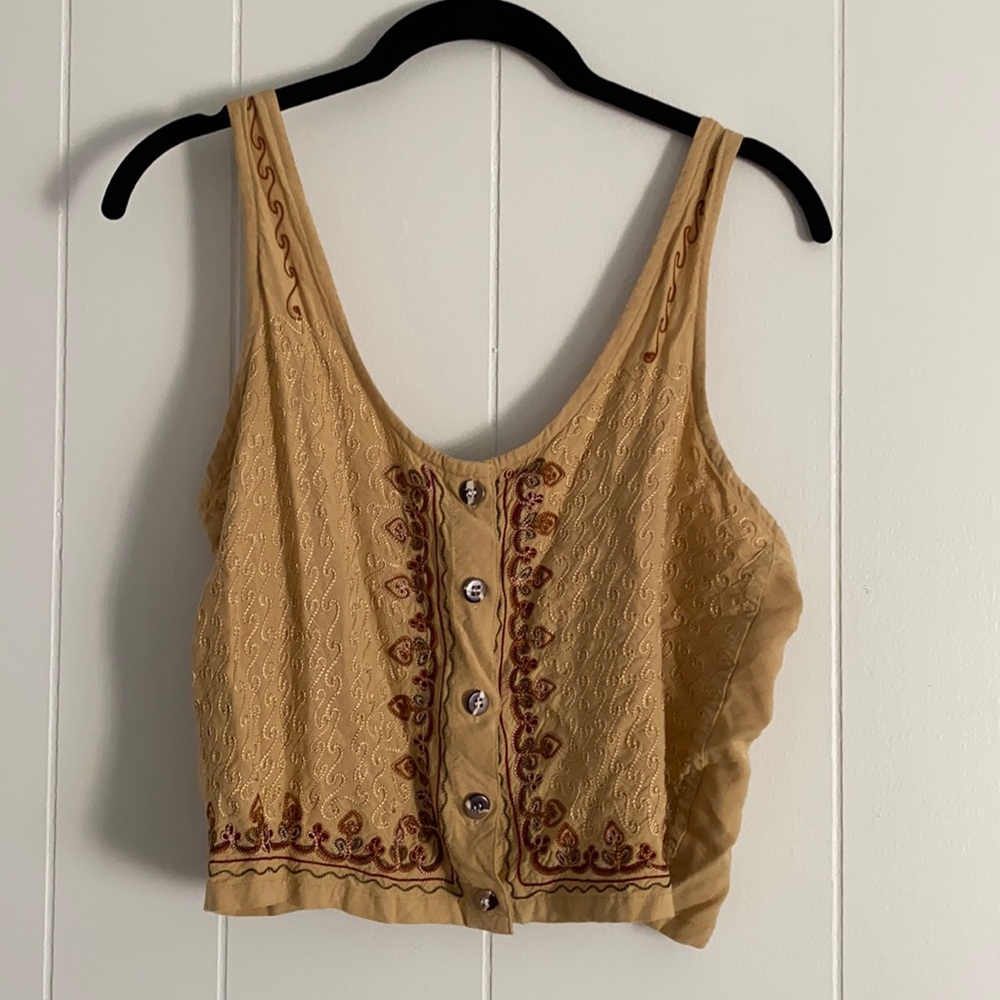 Boho Mustard Embroidered Crop Top MEDIUM